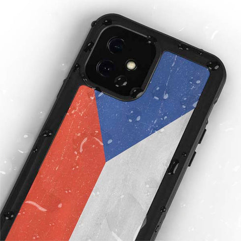 Czech Republic Flag Distressed iPhone 12 Waterproof Case